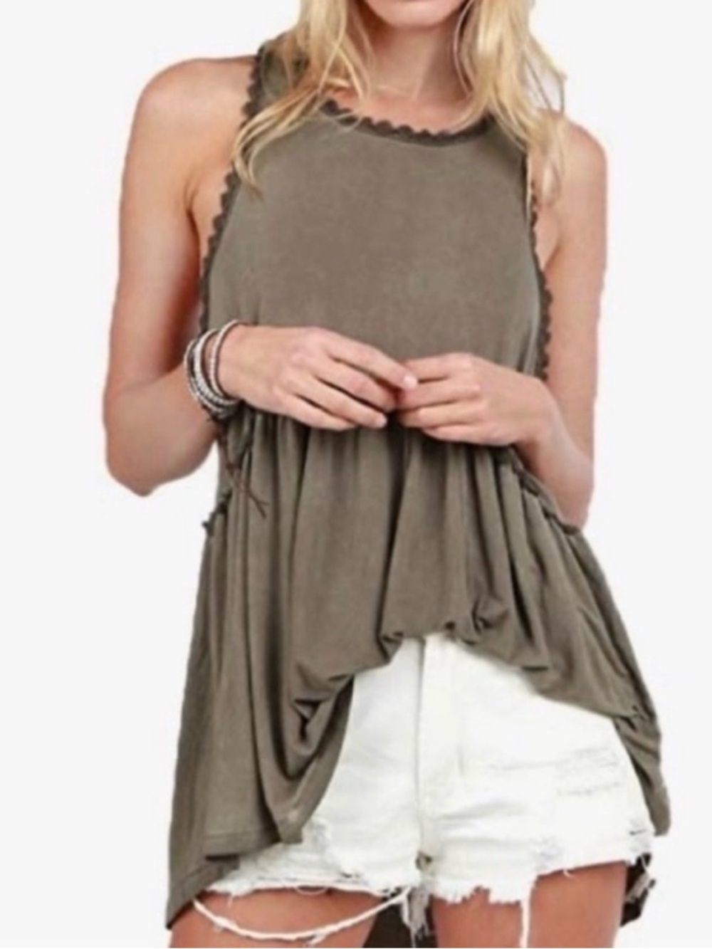 POL Olive Green Sleeveless Flowy Tank Top large
